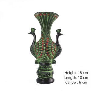 Archaized Bronze Ware Vase Ornament Crane-Spreading-Wings Round Pot, Home Feng Shui Gift, Living Room Decoration for Flower Arrangement, Double-Tiger Vase