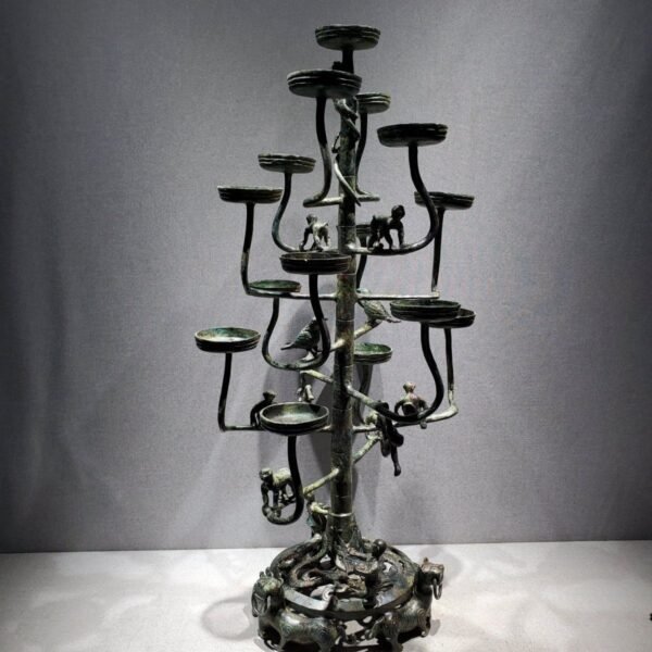 Tongxiangde Imitation Archaic Bronze Ware Ornament, Warring - States - Period Lamp, Fifteen - branched Connected - cup Lamp, Tree - shaped Connected - branch Bronze Lamp