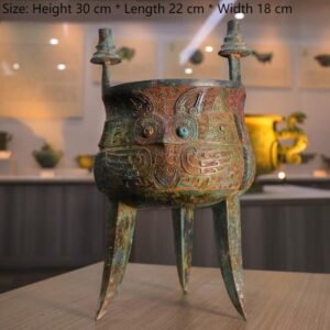 Bronze Wine Jia and Owl - Patterned Wine Zun Ornament, Ancient Wine Vessel, Retro Owl - Themed Decoration, Antique Collection, Museum Replica