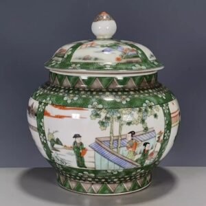 1972 Art Porcelain Factory Old Stock Ancient Color Figure Tea Caddy, Antique Collectible, Vintage Folk Ware, Decorative Ornament