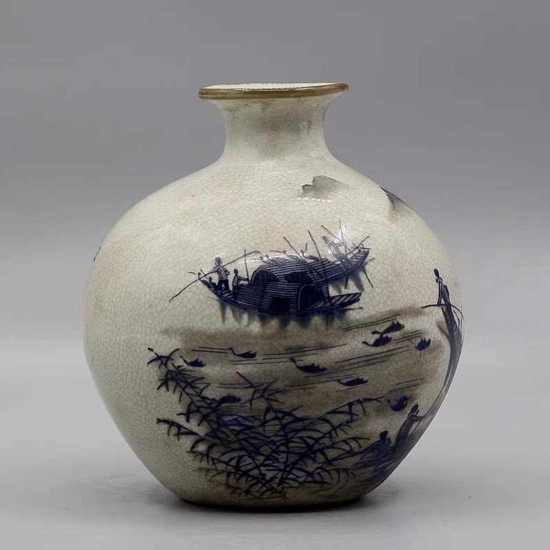 Qing Dynasty Qianlong - Style Blue - and - White Jiangnan Water Town Apple Zun, Antique Porcelain, Curio Collection, Chinese - Style Classic Home DecorationQing Dynasty Qianlong - Style Blue - and - White Jiangnan Water Town Apple Zun, Antique Porcelain, Curio Collection, Chinese - Style Classic Home Decoration