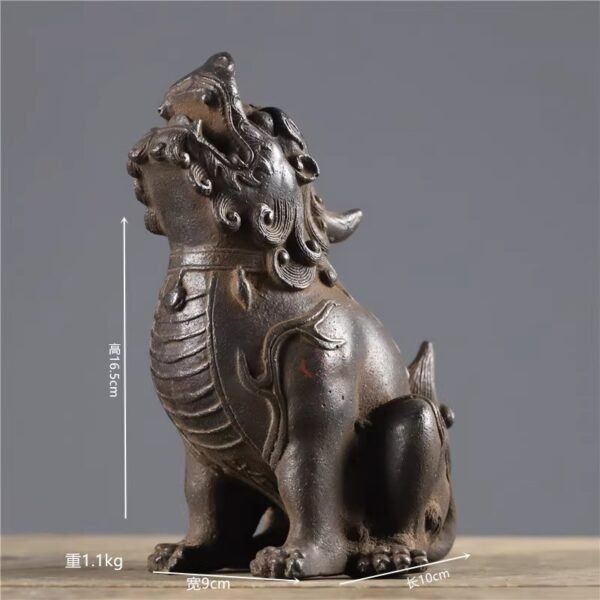 Antique - styled and artificially aged old ironware Heavenly - roaring unicorn, retro desktop cast - iron small lion, classical home collection and display piece - Image 3