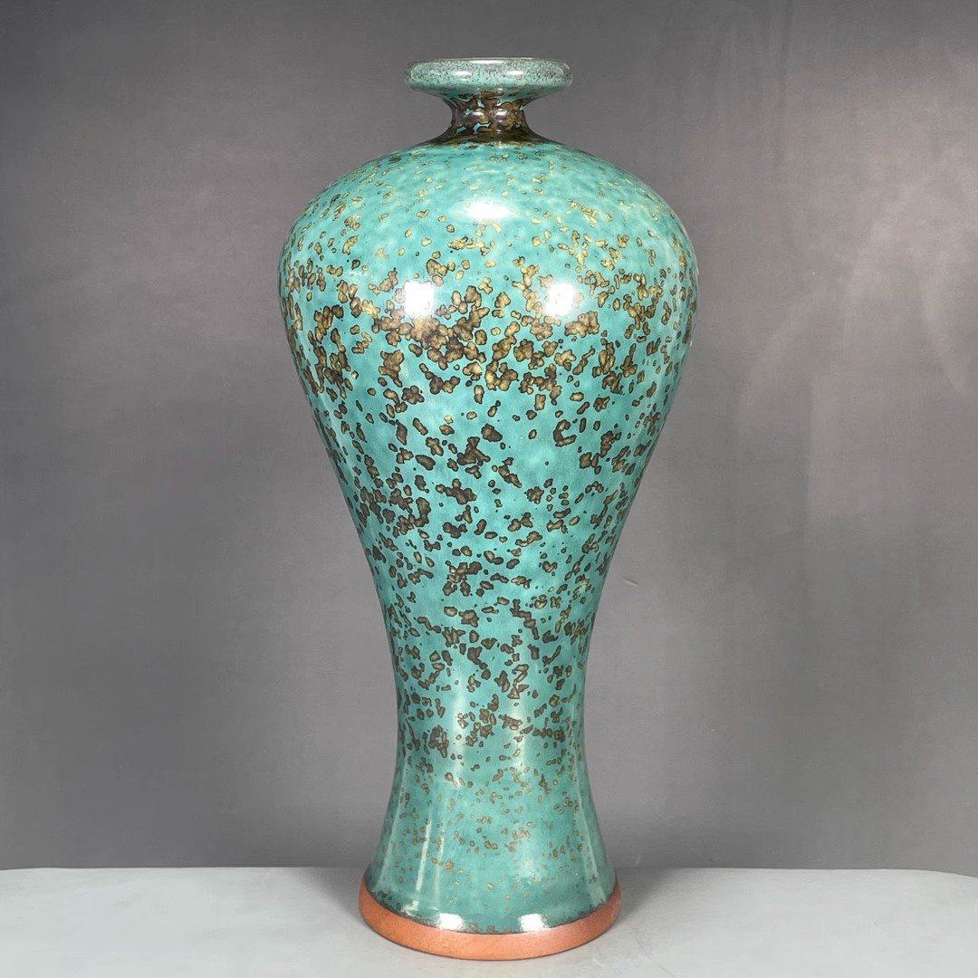 Antique Porcelain Collection, Old Vintage Ware, Lu Jun Porcelain Green Flambe - Glazed Meiping Vase Ornament - Image 2