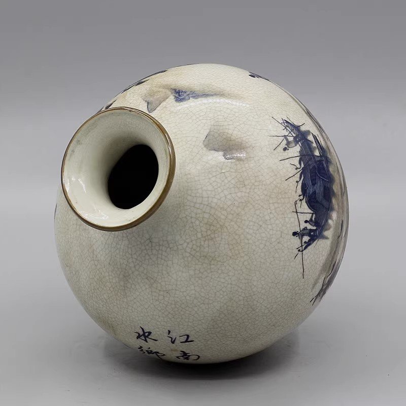 Qing Dynasty Qianlong - Style Blue - and - White Jiangnan Water Town Apple Zun, Antique Porcelain, Curio Collection, Chinese - Style Classic Home DecorationQing Dynasty Qianlong - Style Blue - and - White Jiangnan Water Town Apple Zun, Antique Porcelain, Curio Collection, Chinese - Style Classic Home Decoration - Image 2