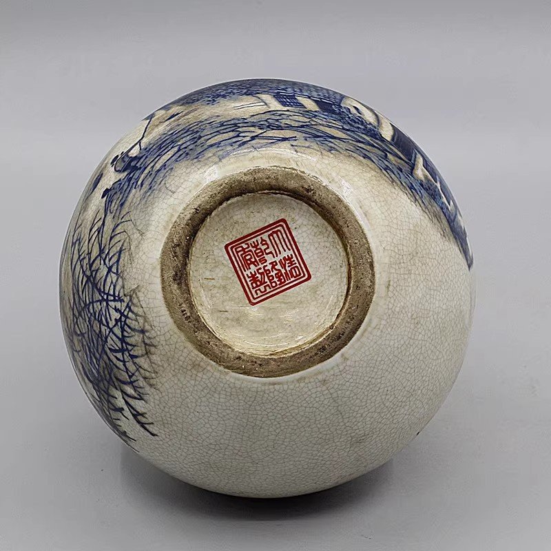 Qing Dynasty Qianlong - Style Blue - and - White Jiangnan Water Town Apple Zun, Antique Porcelain, Curio Collection, Chinese - Style Classic Home DecorationQing Dynasty Qianlong - Style Blue - and - White Jiangnan Water Town Apple Zun, Antique Porcelain, Curio Collection, Chinese - Style Classic Home Decoration - Image 3