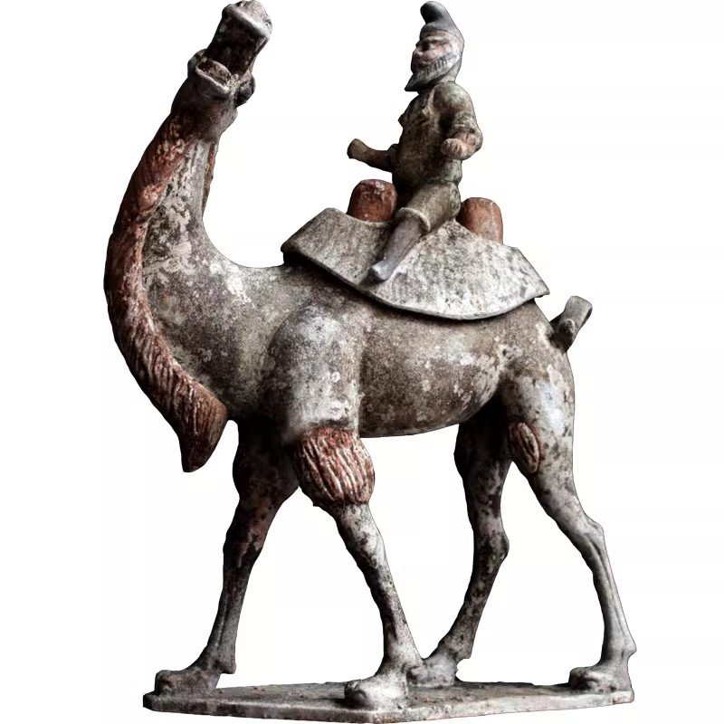 Painted Pottery Camel, Antique - styled Tang Dynasty Camel - rider and Hu People Figurines, Antique Collection Artworks, Hotel and Home Decorations - Image 4