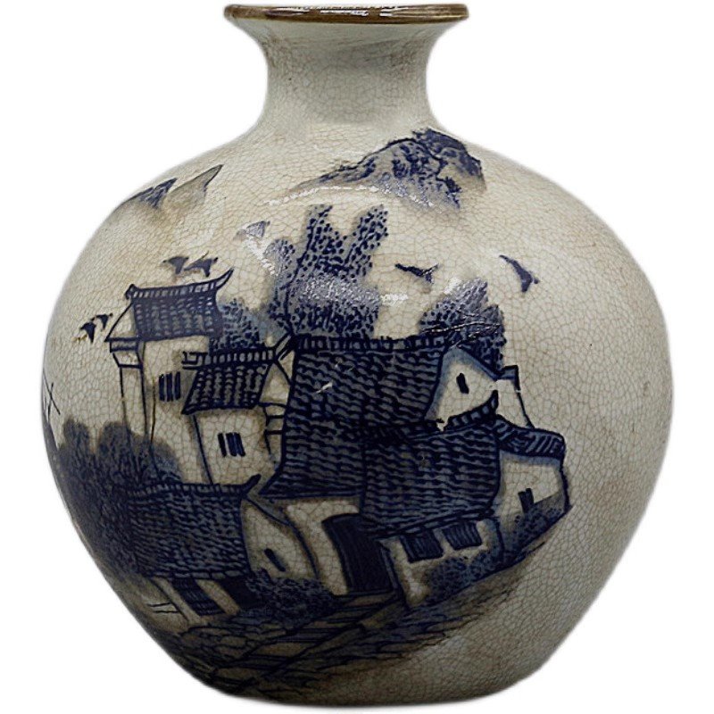 Qing Dynasty Qianlong - Style Blue - and - White Jiangnan Water Town Apple Zun, Antique Porcelain, Curio Collection, Chinese - Style Classic Home DecorationQing Dynasty Qianlong - Style Blue - and - White Jiangnan Water Town Apple Zun, Antique Porcelain, Curio Collection, Chinese - Style Classic Home Decoration - Image 4