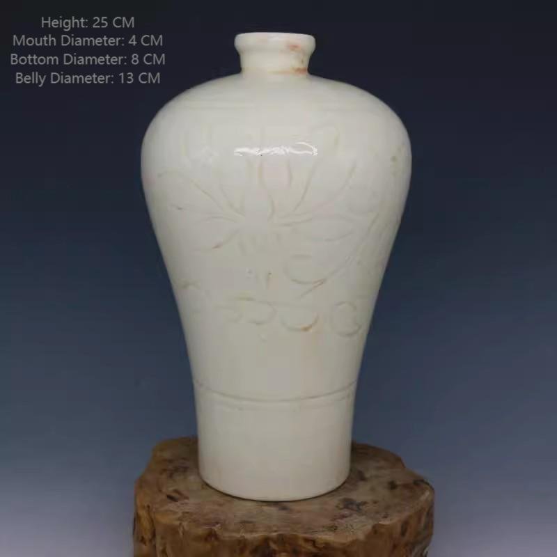 Song Dynasty Ding Kiln White Porcelain Painted Plum Vase, Antique Old Item, Curio Second - hand Item