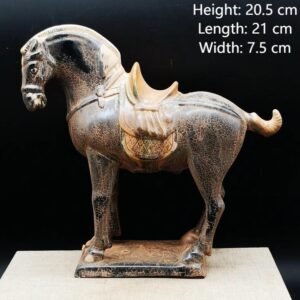Tri - colored glazed pottery black - glazed war horse, imitating unearthed cultural relics, antique, a decorative fortune - attracting black horse for home, an ornament symbolizing “immediate prosperity”